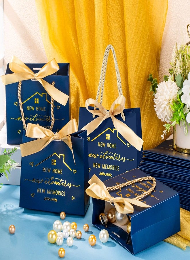 Spakon 25 Pcs Small Housewarming Gift Bags New Home Wrapping Real Estate Agent Gifts Bags with Golden Ribbon Bow and Handles for Clients Friends New Adventure Sweet Present Supplies (Navy Blue) - Image 3